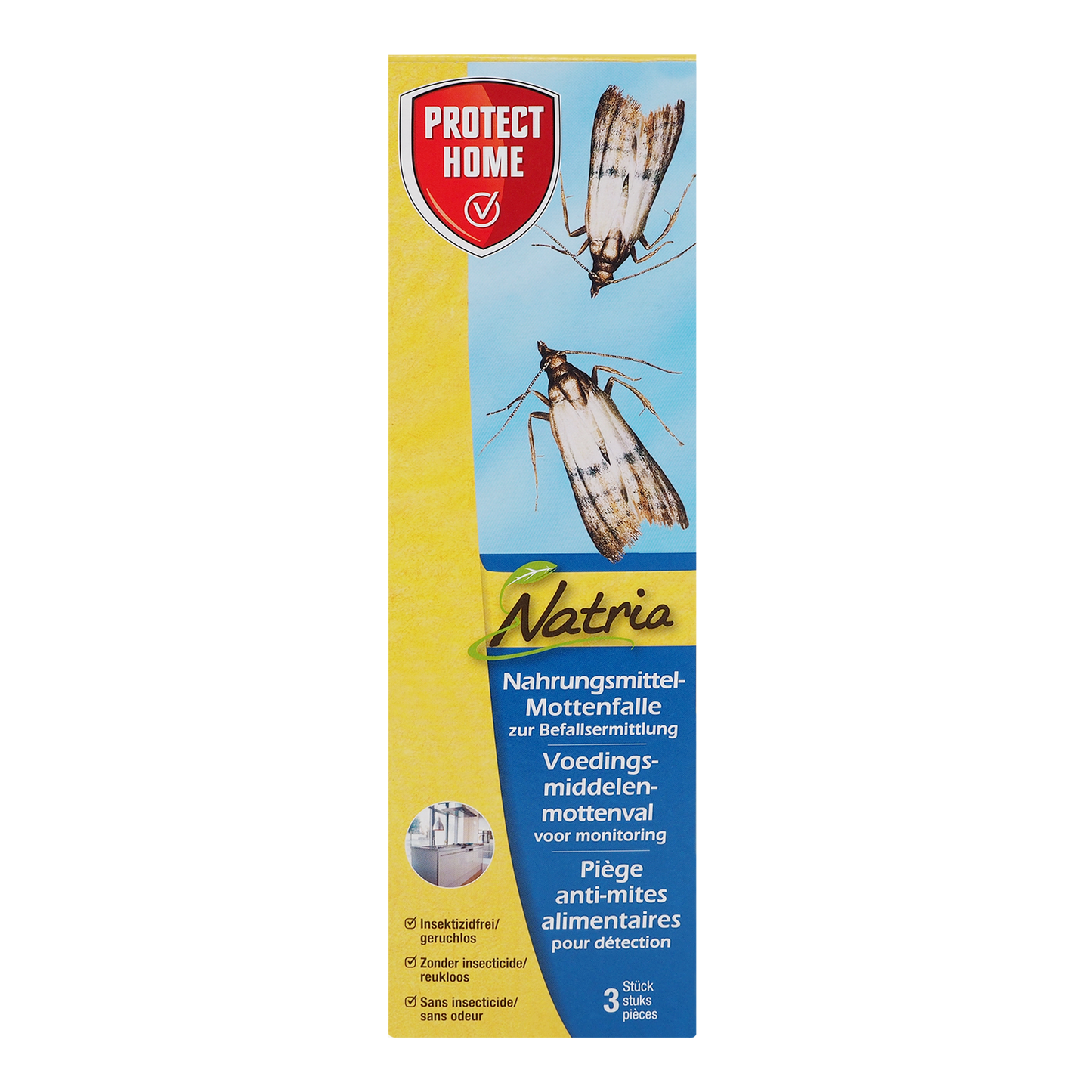 Mottenfalle-Verpackung mit zwei Motten.