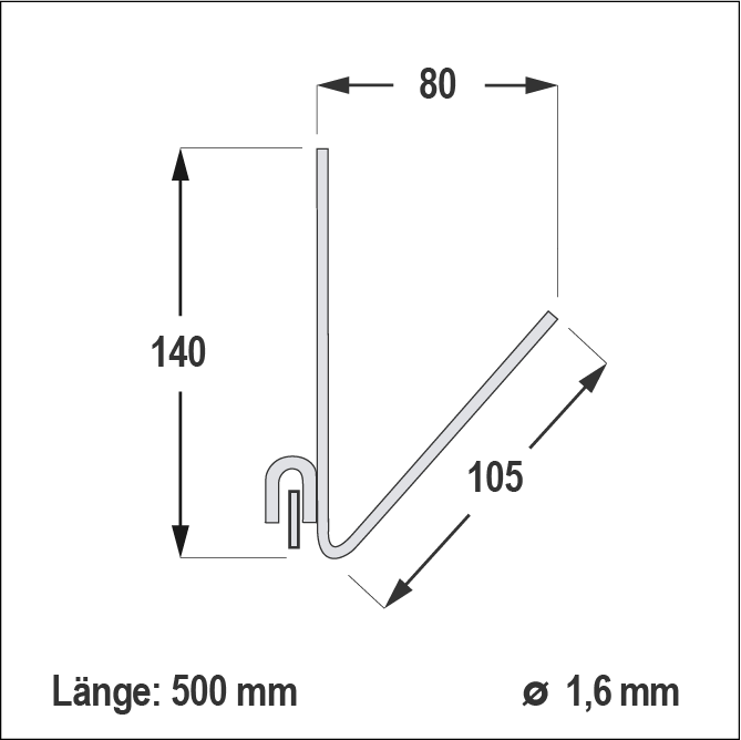 Diagramm einer Taubenabwehrdrahtleiste.