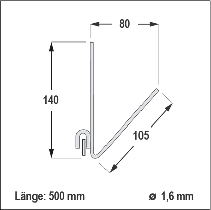 Diagramm einer Taubenabwehrdrahtleiste.